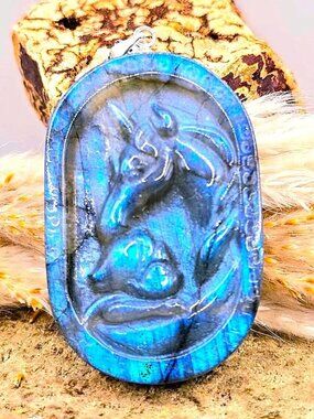 Natural Labradorite Unicorn & Baby Foal Pendant • Blue Flash • Crystal Unicorn